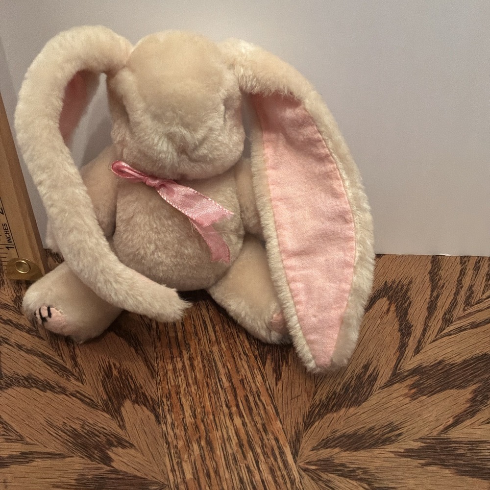 Floppy Long-Ear Bunny plush Jointed Pink ears Articulated Vintage Adorable